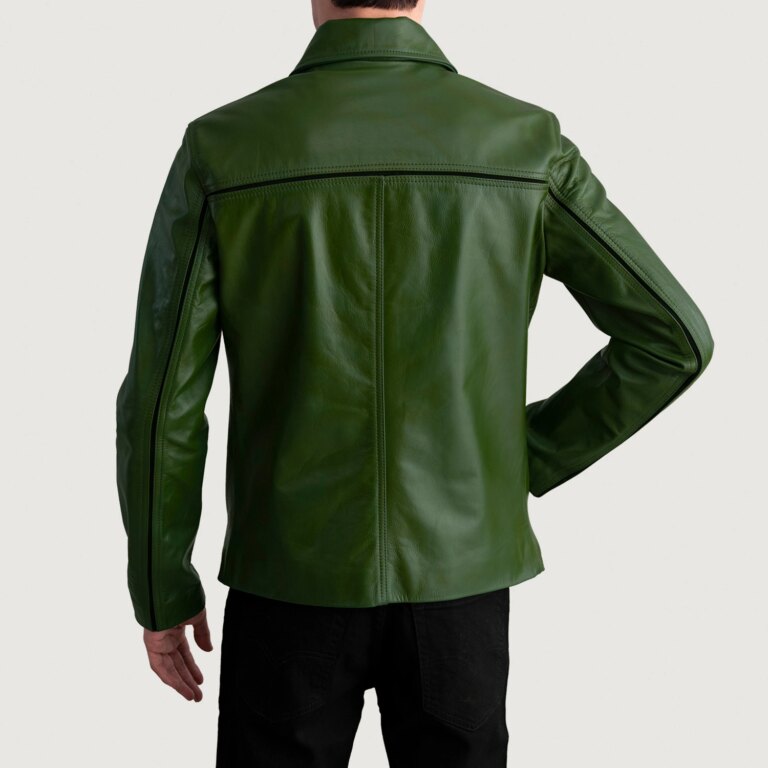 Mens Mystical Green Leather Jacket Tilted Back-8-1724140213257
